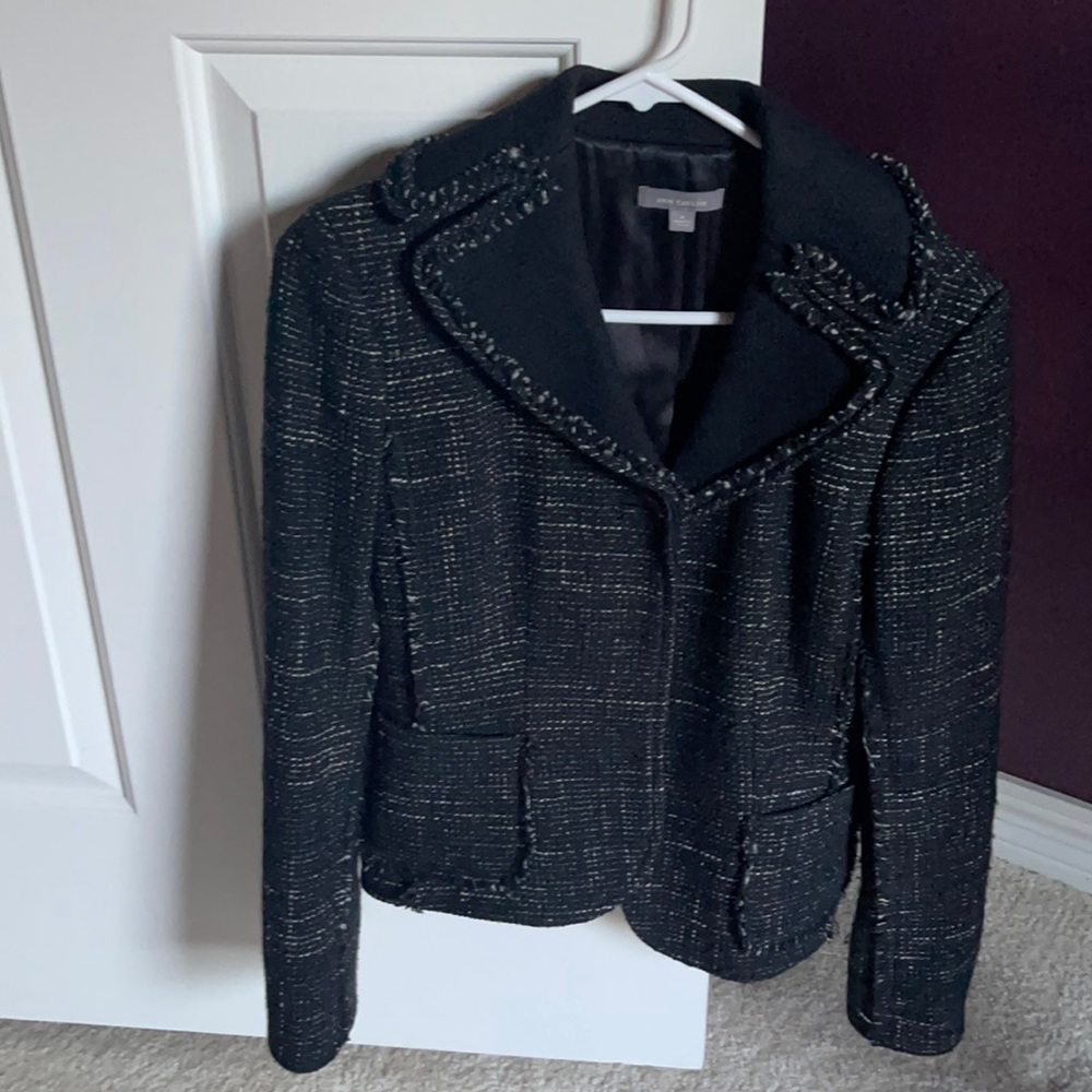 Ann Taylor 3 button tweed jacket with solid collar
